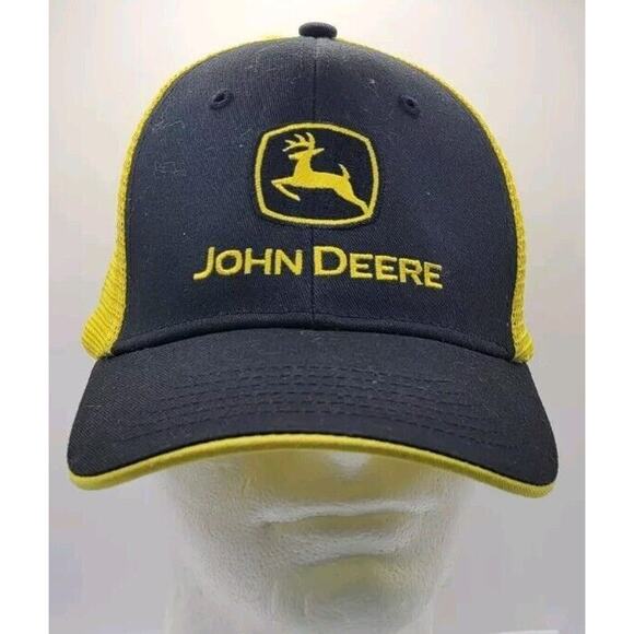 John Deere Tractors Farm Trucker Hat Cap Black‎ Yellow Adult Mesh Snapback - Picture 1 of 9